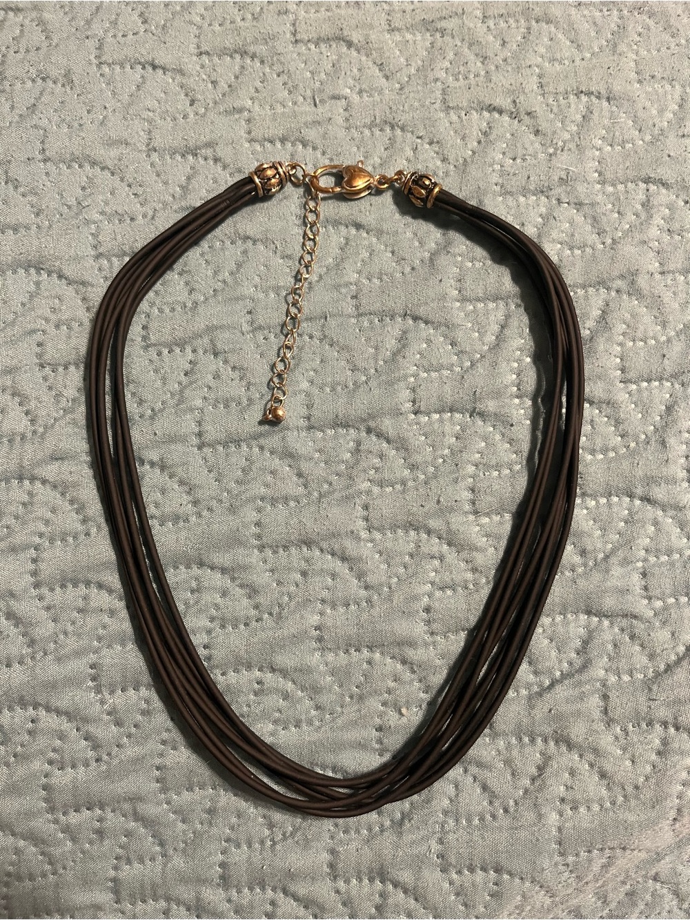 Multi-Strand Black Cord Necklace with Gold Accents 16”